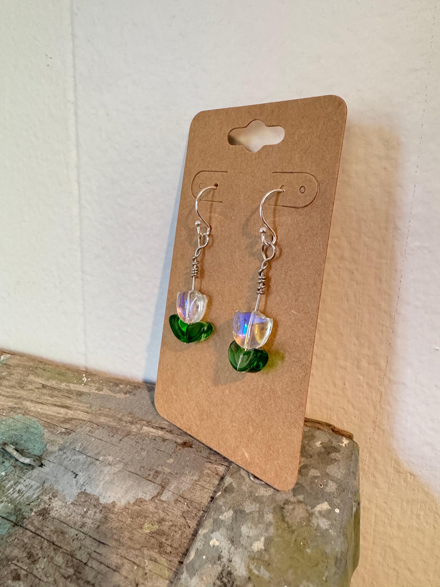 Iridescent Glass Bead Tulip Earrings - Handmade Flower Jewelry