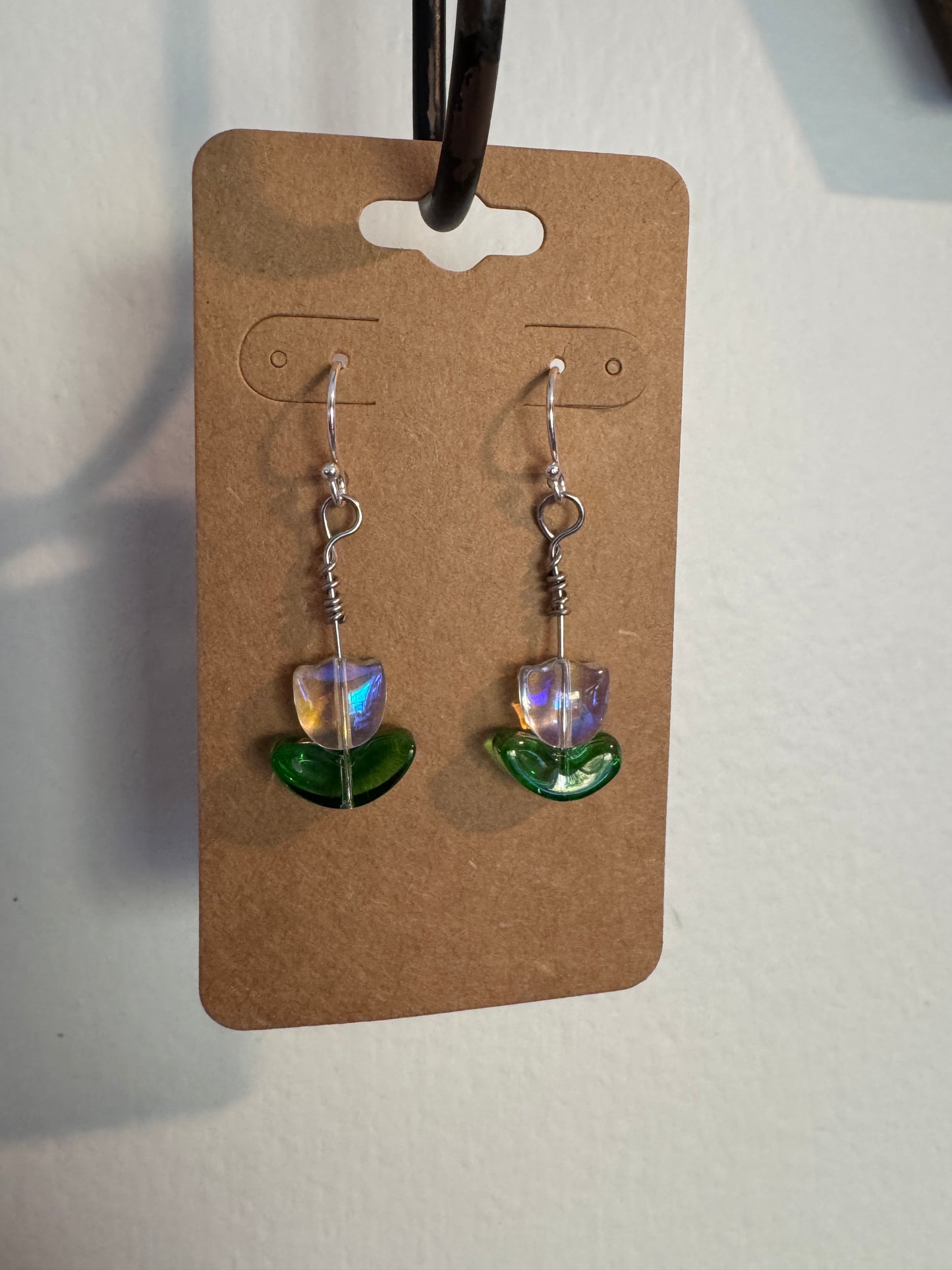 Iridescent Glass Bead Tulip Earrings - Handmade Flower Jewelry