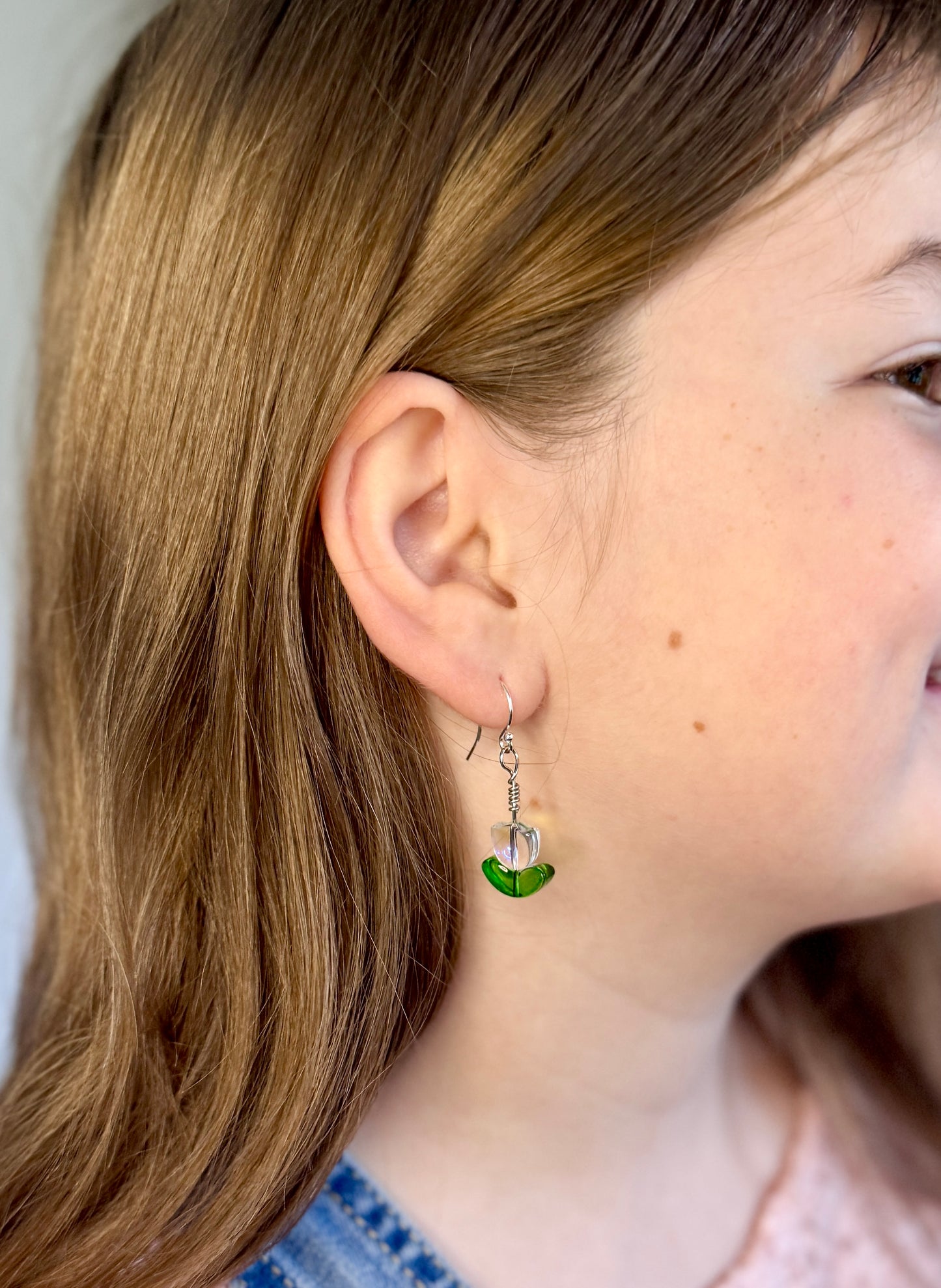 Iridescent Glass Bead Tulip Earrings - Handmade Flower Jewelry