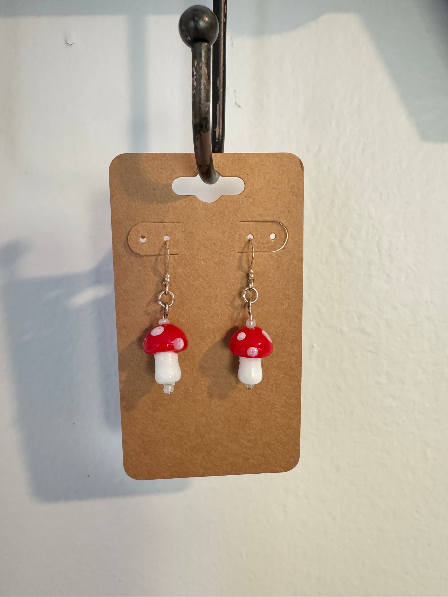 Handmade Red Mushroom Glass Bead Earrings