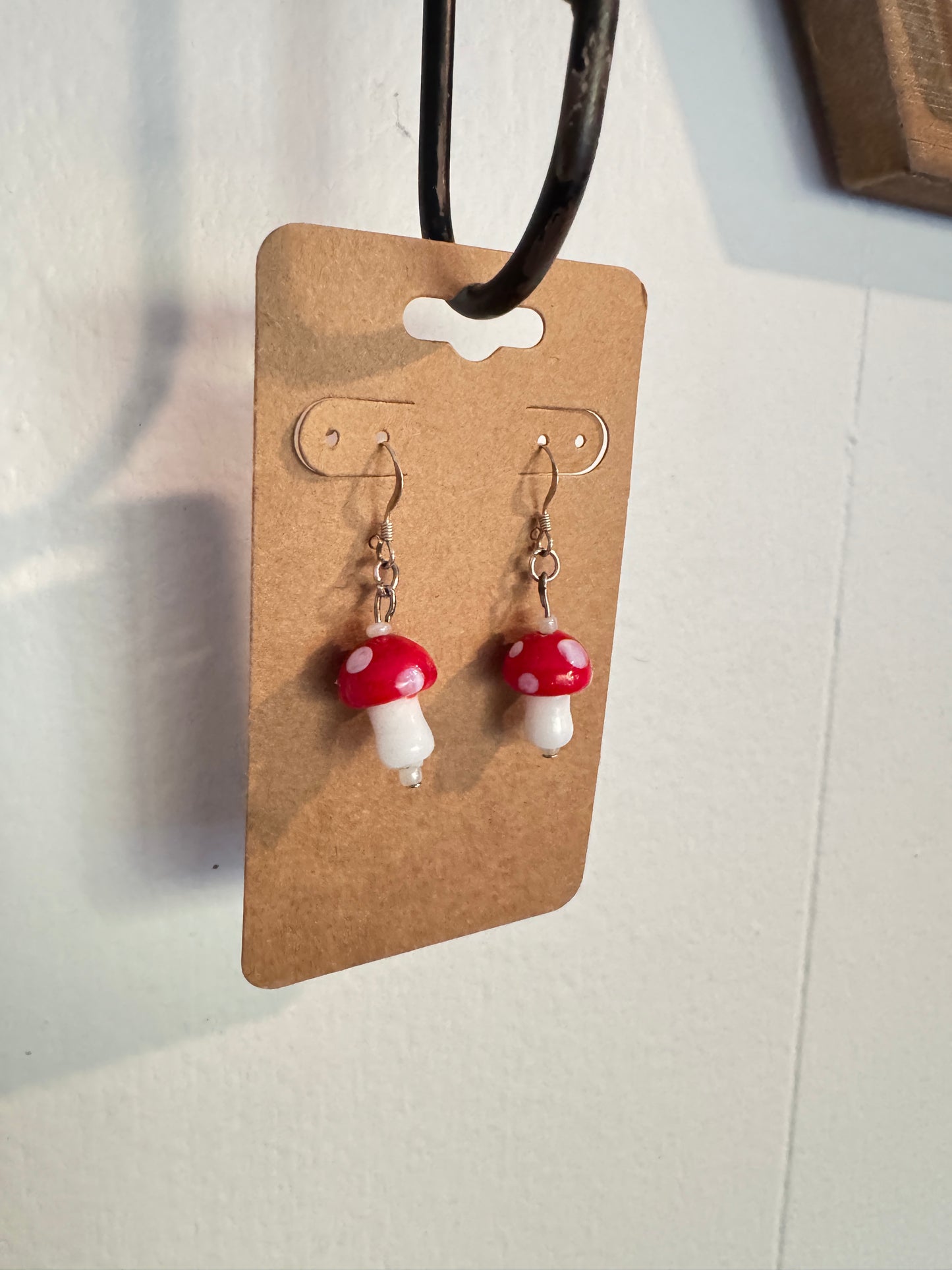 Handmade Red Mushroom Glass Bead Earrings